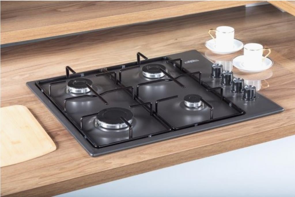 Inbouw Gaskookplaat - 4 Pitten - Zwart Design, Gebruikt, Inbouw, Gas, 4 kookzones