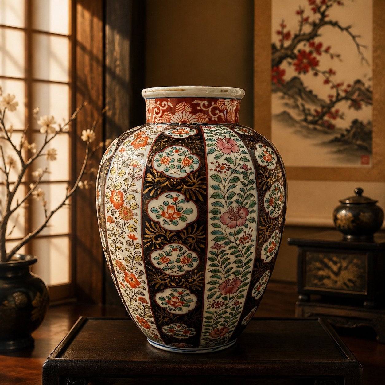 Antieke handgemaakte Japanse Kutani vaas van 26cm hoog, Ophalen of Verzenden