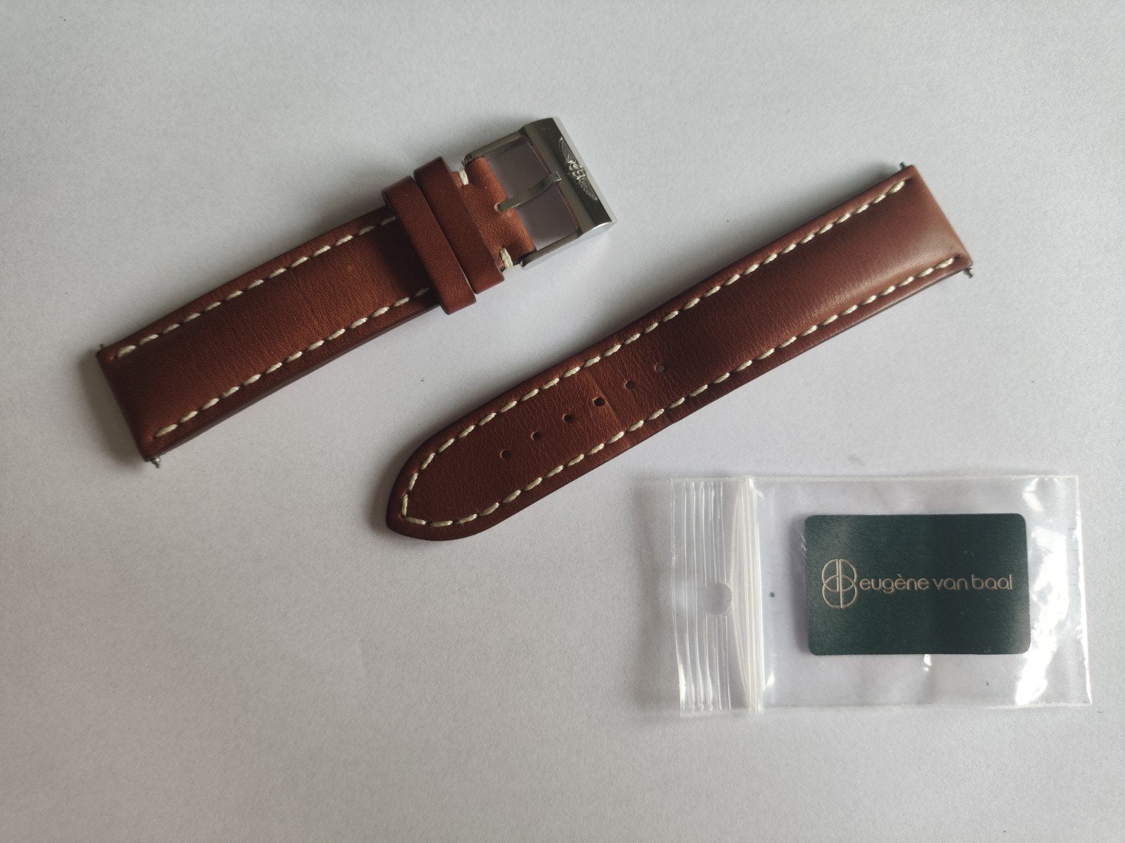 T.k.Breitling rund lederen horloge band+gesp sluiting, 22mm., Ophalen of Verzenden