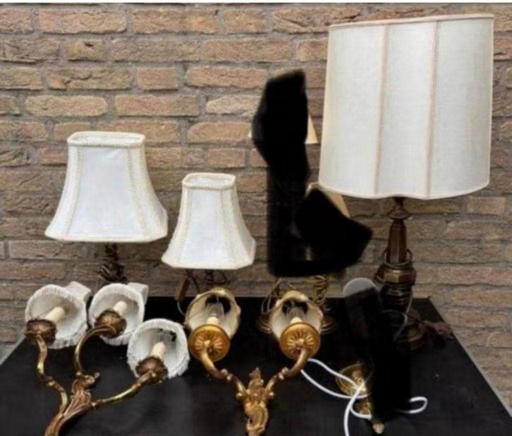 Mix van 5X vintage diverse lampen met retro lampenkappen, Ophalen of Verzenden, Gebruikt