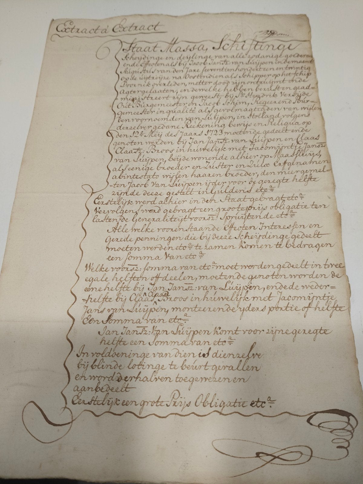 Extract Mossa, Schiftinge - Historisch Document, Antiek en Kunst, Verzenden, Onbekend