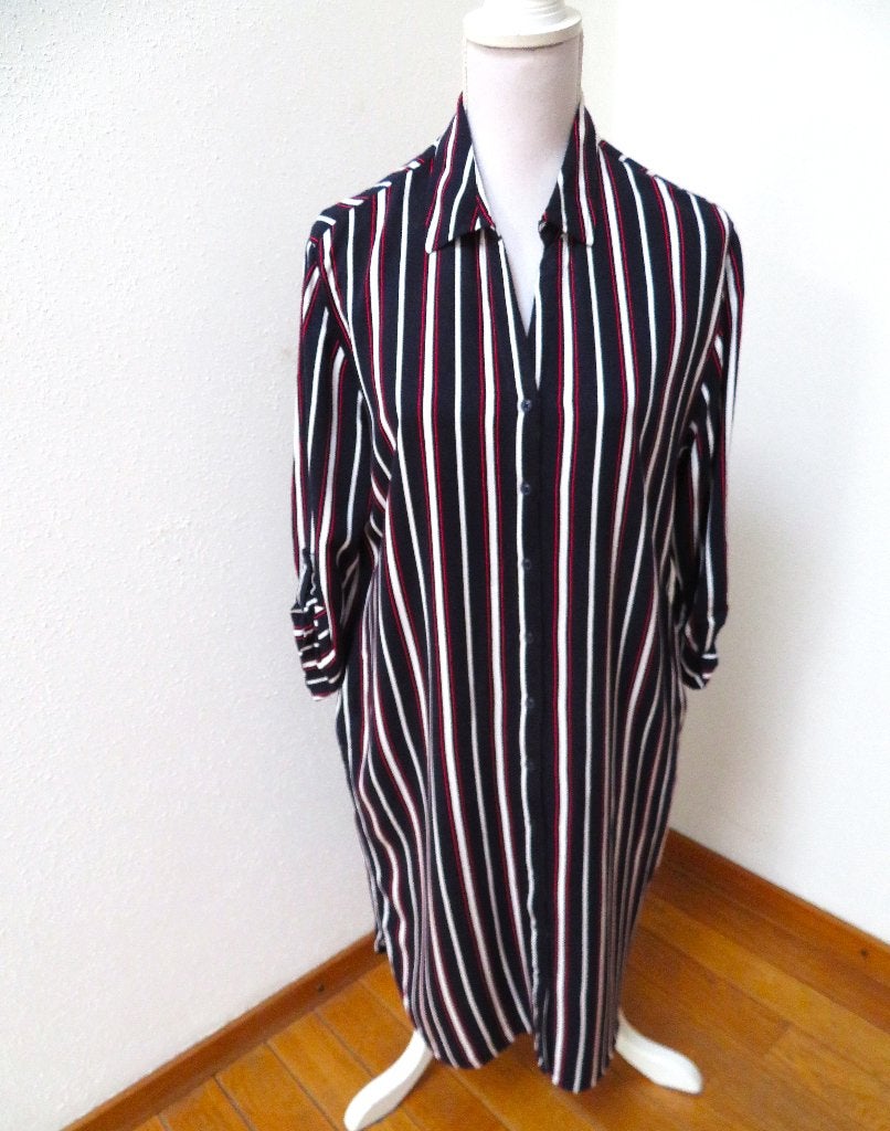 K58 OLSEN hemdblouse jurk blauw wit rood maat 42, Olsen, Blauw, Maat 42/44 (L), Ophalen of Verzenden
