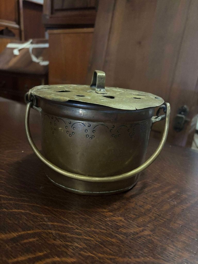 Antiek messing vuurpotje (test) met deksel en hengsel, Ophalen of Verzenden