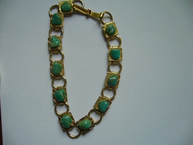 MOOI VINTAGE ARMBANDJE MET GROENE EDELSTEENTJES, Verzenden, Overige materialen, Armband, Met edelsteen