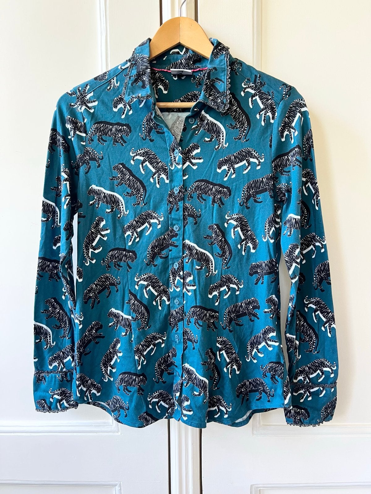 Desoto Designer’s Choice Blauwe Blouse met print - Maat 40, Ophalen of Verzenden, Zo goed als nieuw, Maat 38/40 (M), Blauw