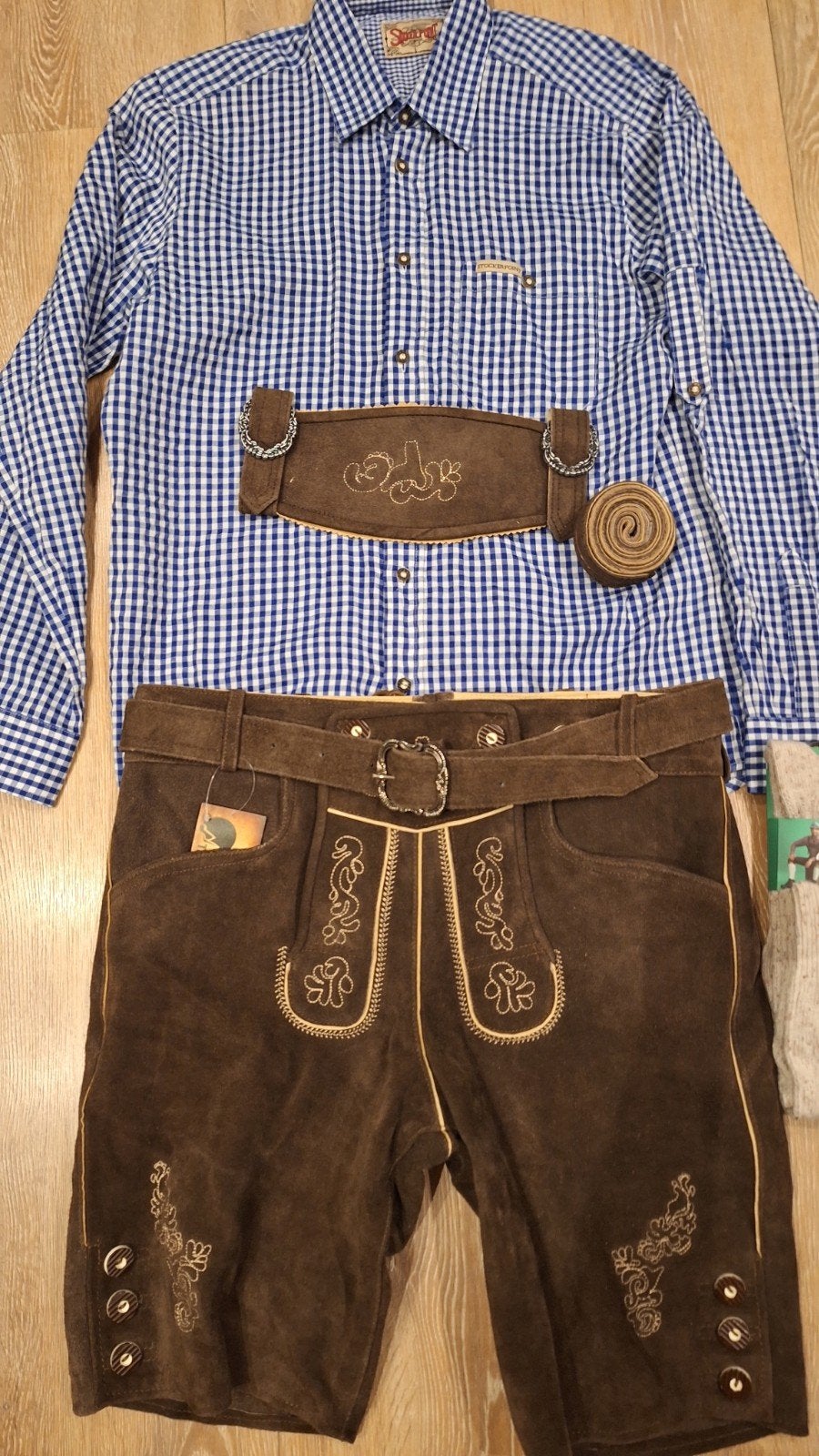 Lederhose 52 overhemd kousen oktoberfeest, Kleding | Heren, Ophalen, Zo goed als nieuw, Maat 52/54 (L), Overige thema's