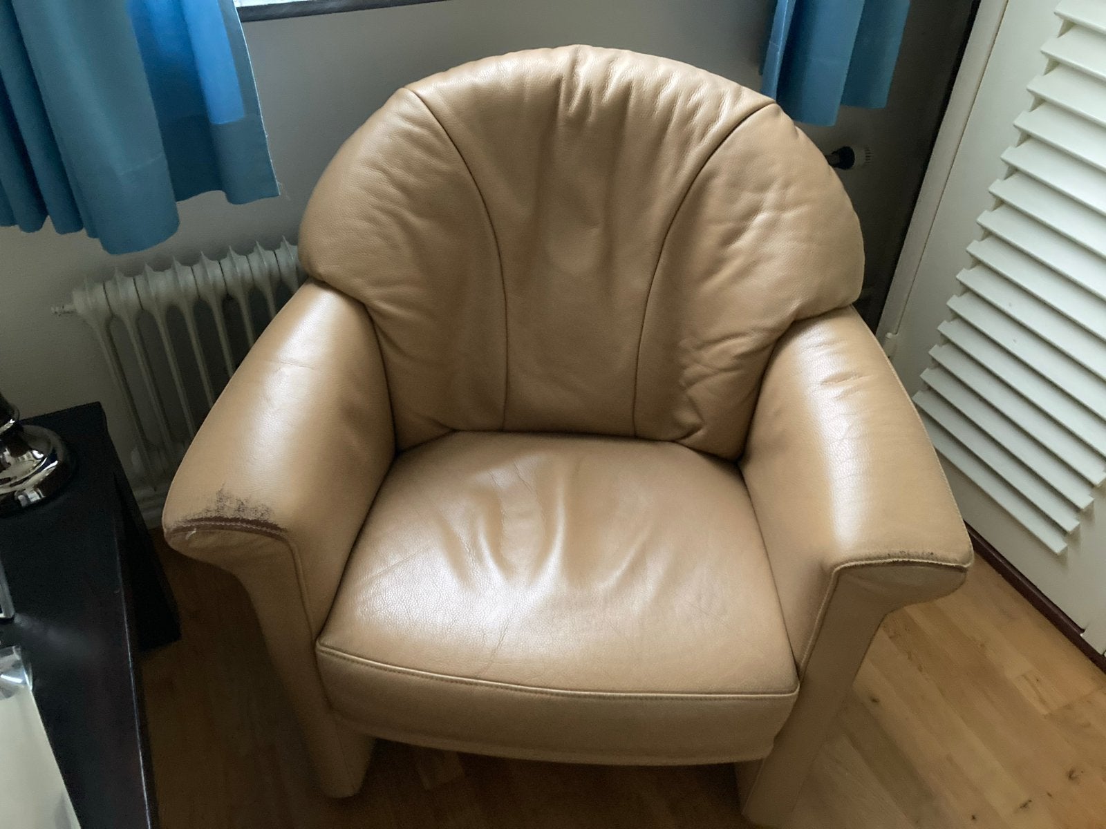 Comfortabele leren fauteuil’s - Beige, Ophalen, Gebruikt, Leer, 75 tot 100 cm