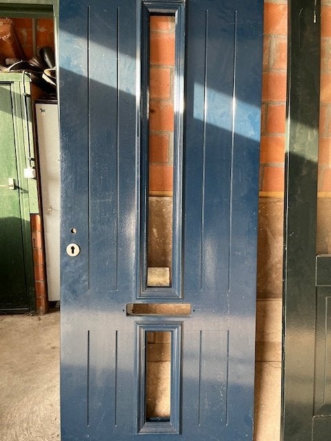 Blauwe hardhouten voordeur, Doe-het-zelf en Verbouw, Ophalen, 80 tot 100 cm, Nieuw, Buitendeur