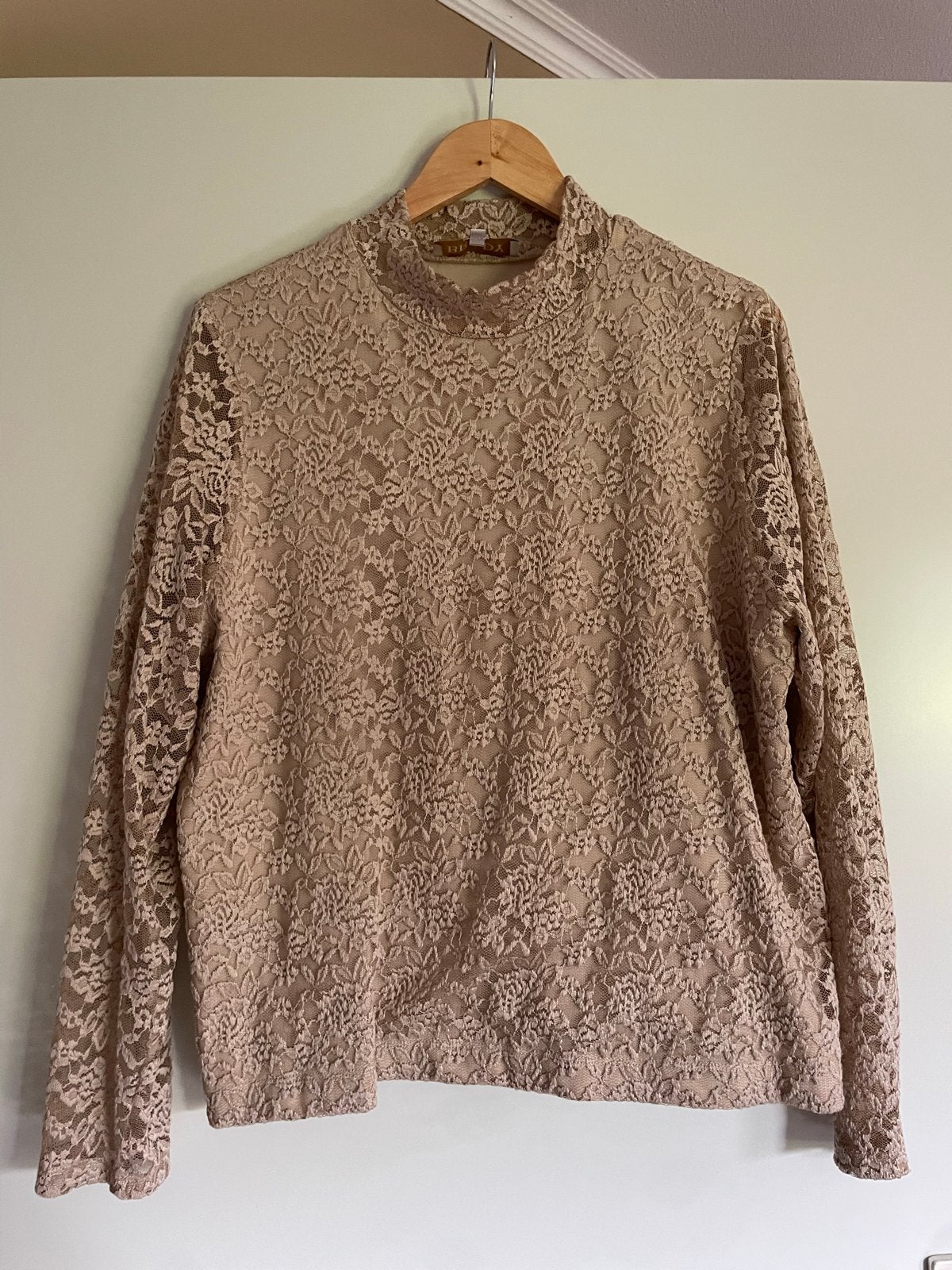 BR&DY Kanten Top met Lange Mouwen en Colkraag, Beige, Maat 46/48 (XL) of groter, Ophalen of Verzenden, Zo goed als nieuw