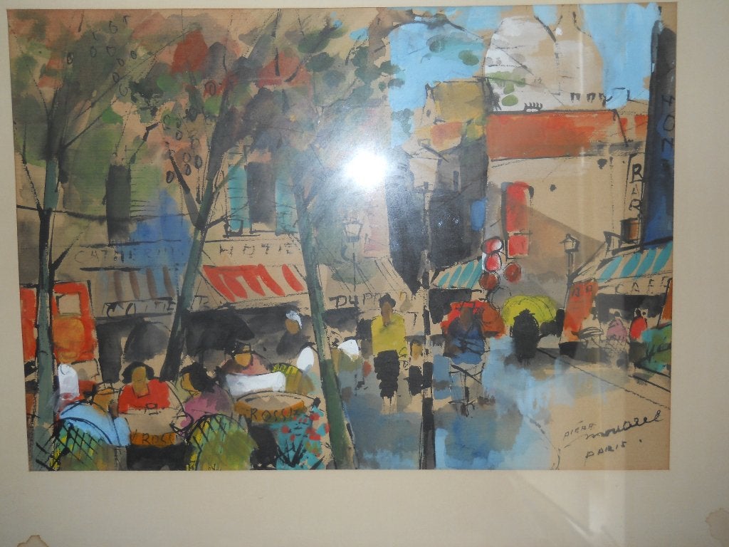 watercolor French scene vintage, Ophalen of Verzenden, Zo goed als nieuw, Ezel
