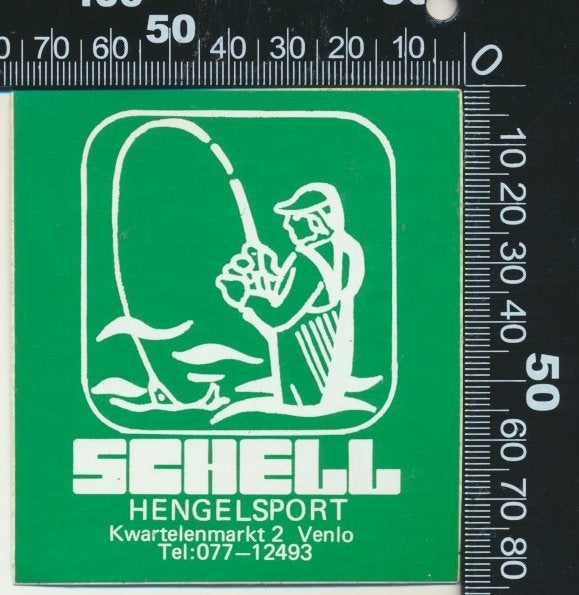 Sticker: Schell Hengelsport - Venlo (2), Ophalen of Verzenden, Zo goed als nieuw, Bedrijf of Vereniging