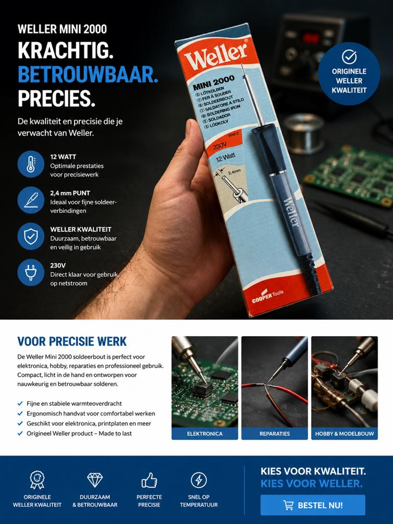 Weller Mini 2000 Soldeerbout - 230V/12W WM12, Ophalen of Verzenden, Nieuw, Minder dan 150 ampère, Overige typen