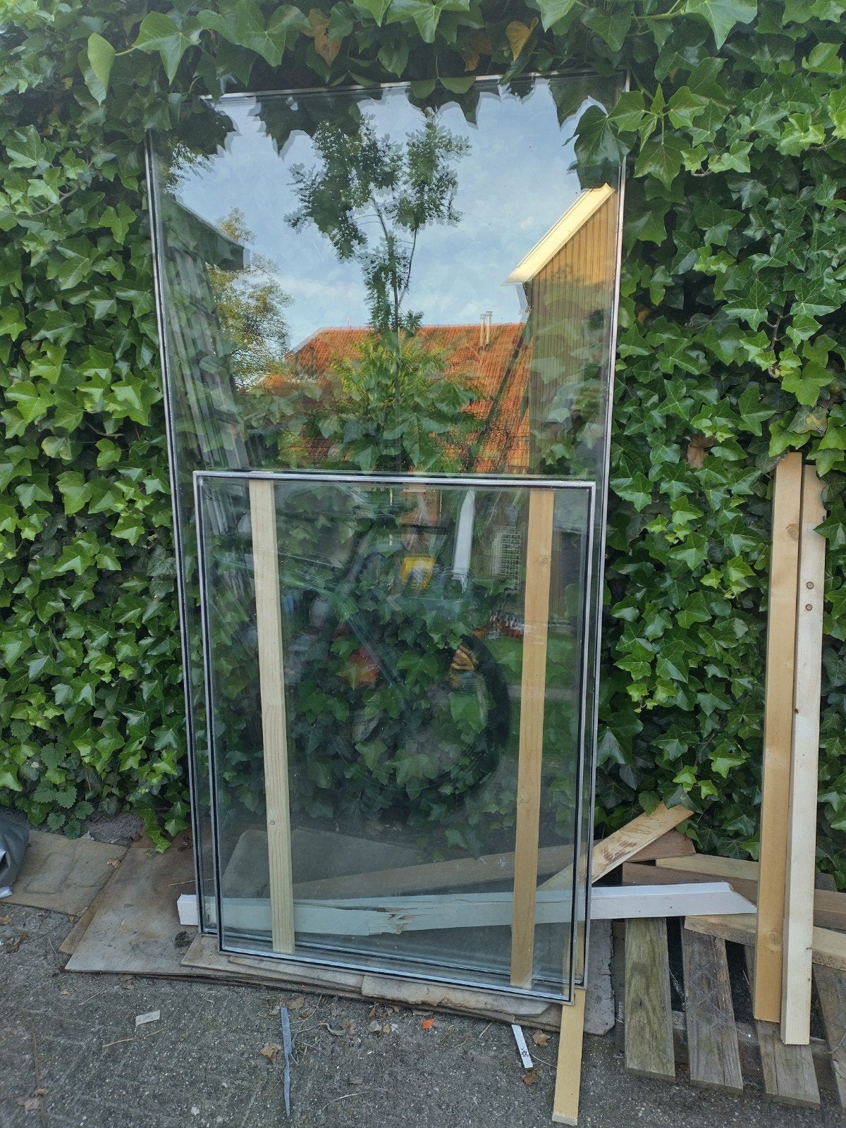 Dubbel glas 114x83 en 92,5x185 ramen, Gevelraam of Ruit, Gebruikt, 80 tot 120 cm, Dubbelglas