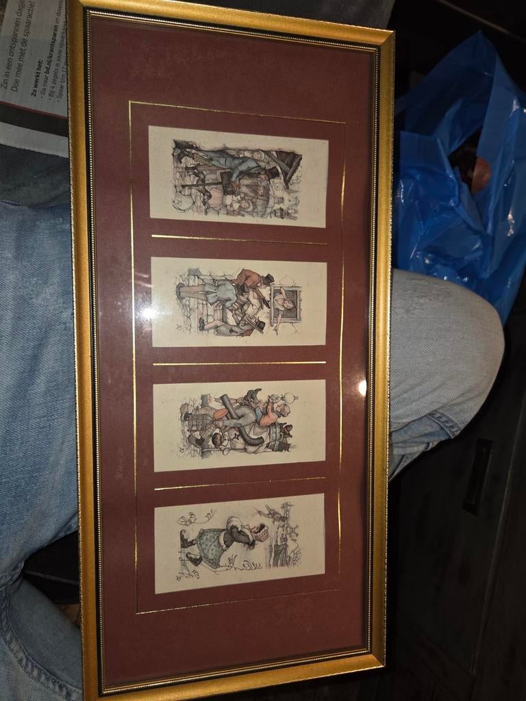 Ingelijste etsen met figuren, Antiek en Kunst, Ophalen of Verzenden