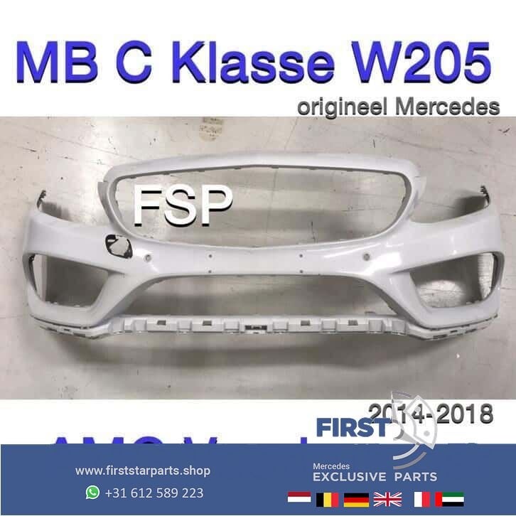 W205 AMG Voorbumper PDC Origineel Mercedes C Klasse 2018 wit, Gebruikt, -, Voor, Ophalen of Verzenden