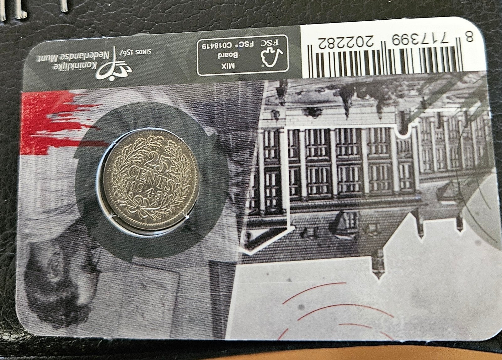 25 ct 1943 PE in coincard, Ophalen of Verzenden, Koningin Wilhelmina, 25 cent