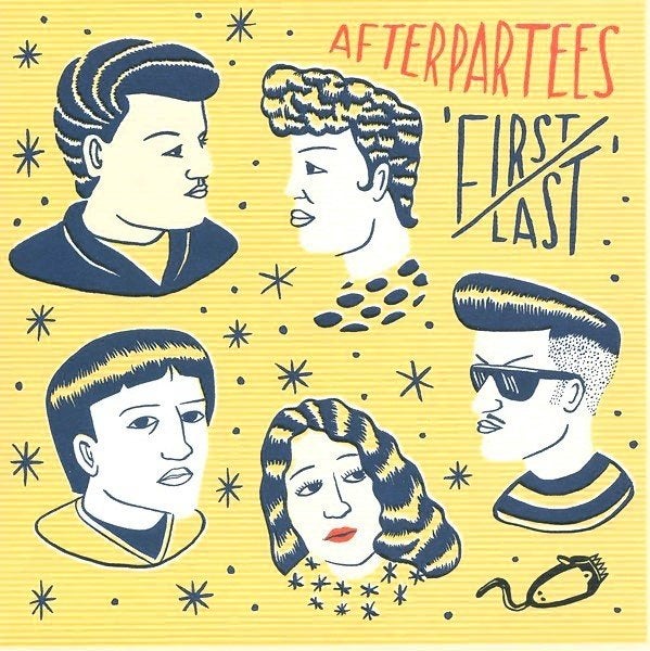 afterpartees/first last-garage/punk/powerpop/nederpunk-blauw, Gebruikt, Colored vinyl, Verzenden, 7 inch