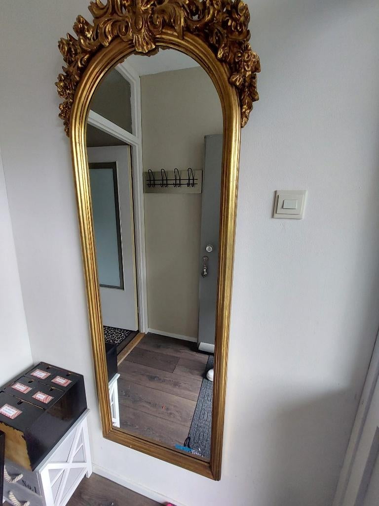 Vintage spiegel kuifspiegel barok houten lijst, Ophalen, Gebruikt, 150 tot 200 cm, Rechthoekig