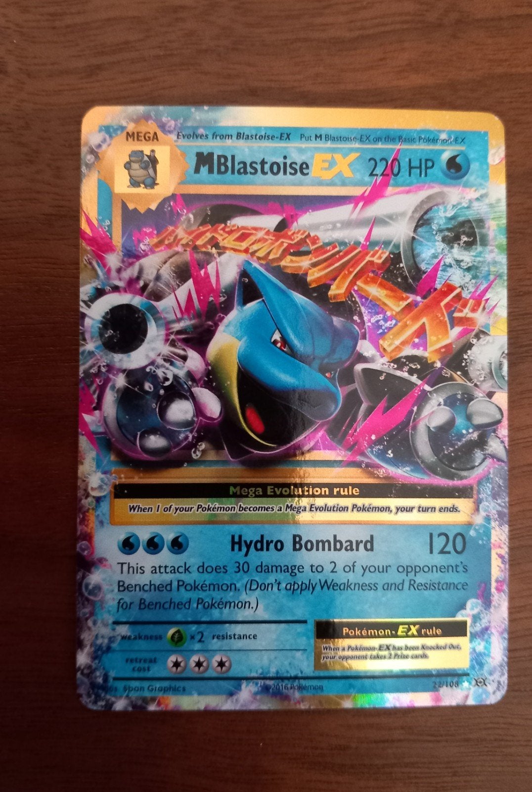 M Blastoise EX 220 HP Pokémon kaart, Ophalen of Verzenden, Gebruikt, Losse kaart
