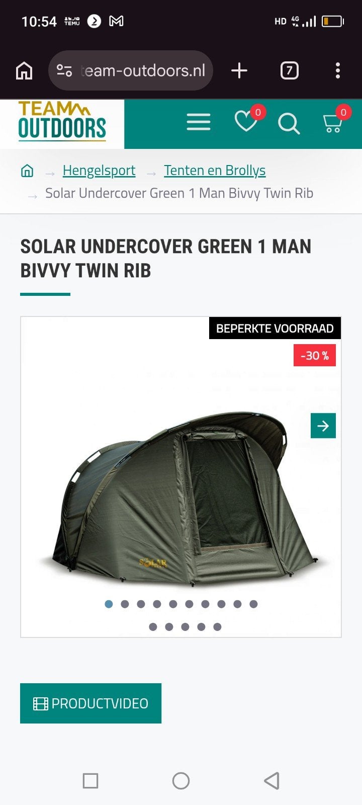 Solar undercover camo 1 persoons tent, Watersport en Boten, Hengelsport | Karpervissen, Ophalen, Overige typen