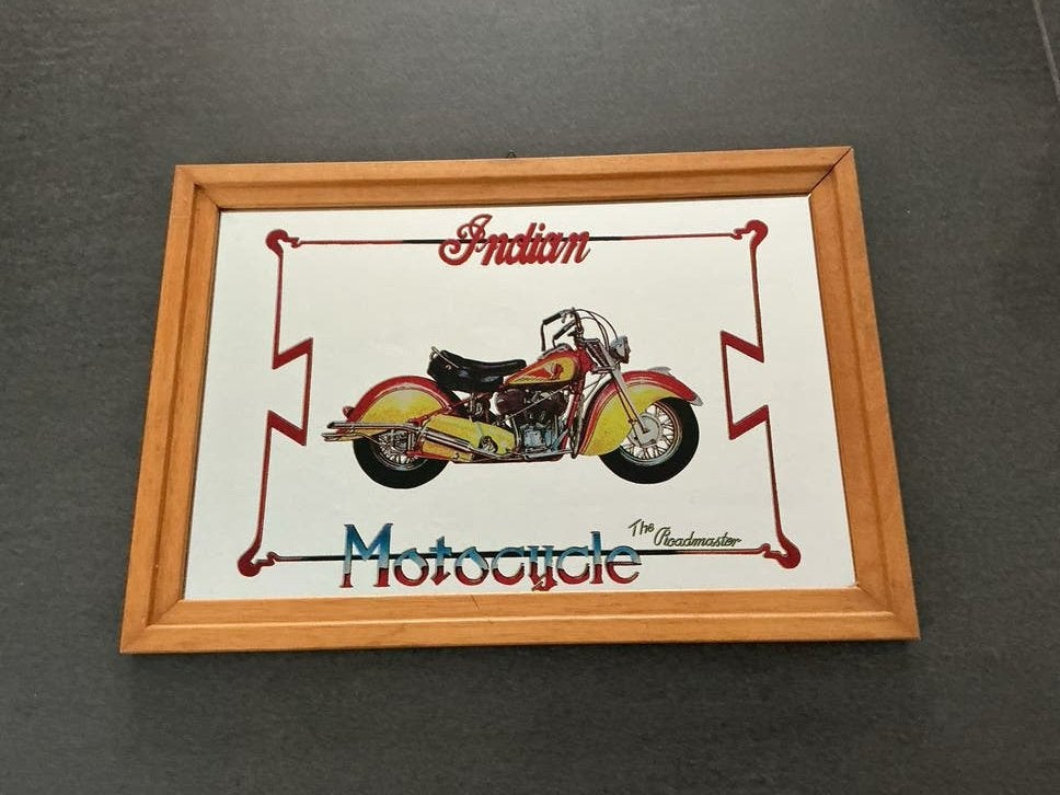 Reklame Spiegel zeefdruk Indian Motocycle The Roadmaster, Ophalen of Verzenden, Rechthoekig, Minder dan 50 cm, Minder dan 100 cm