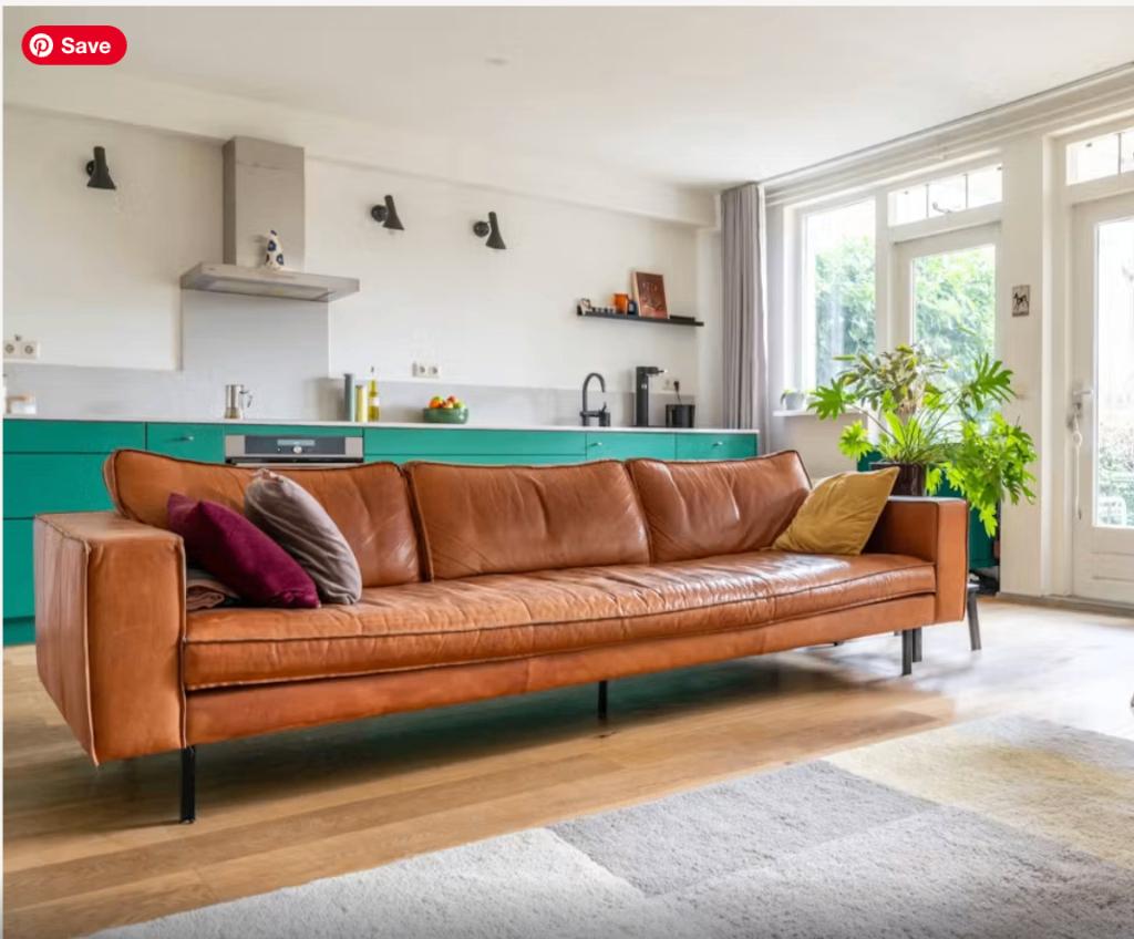 Lederland Leather Sofa Cognac Brown 260 cm – Leather Couch, Ophalen, 250 tot 300 cm, Gebruikt, 75 tot 100 cm