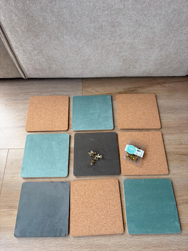 Wand prikbord set van kurk en stof, Gebruikt, Hout, Meerkleurig, Ophalen of Verzenden