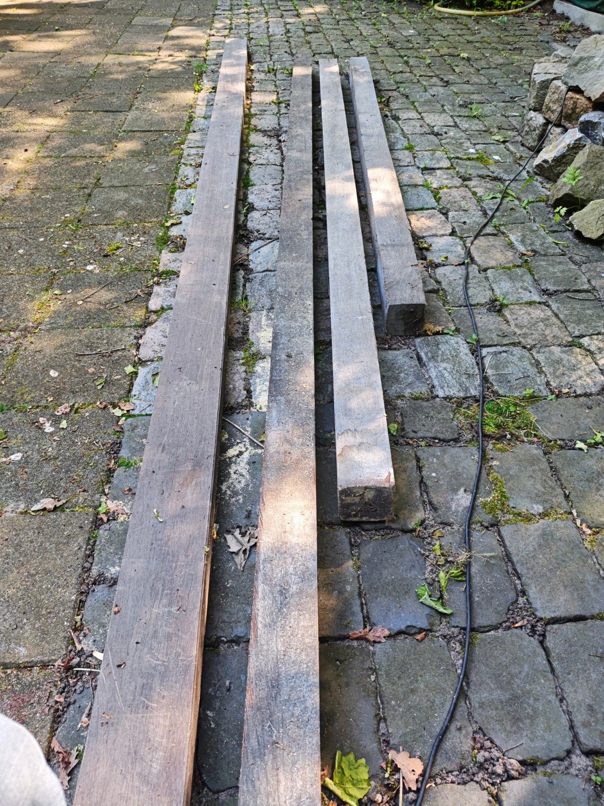 Hardhouten balken 3x 10x10 cm, diverse lengtes, Doe-het-zelf en Verbouw, Hout en Planken, Gebruikt, Ophalen of Verzenden, Balk