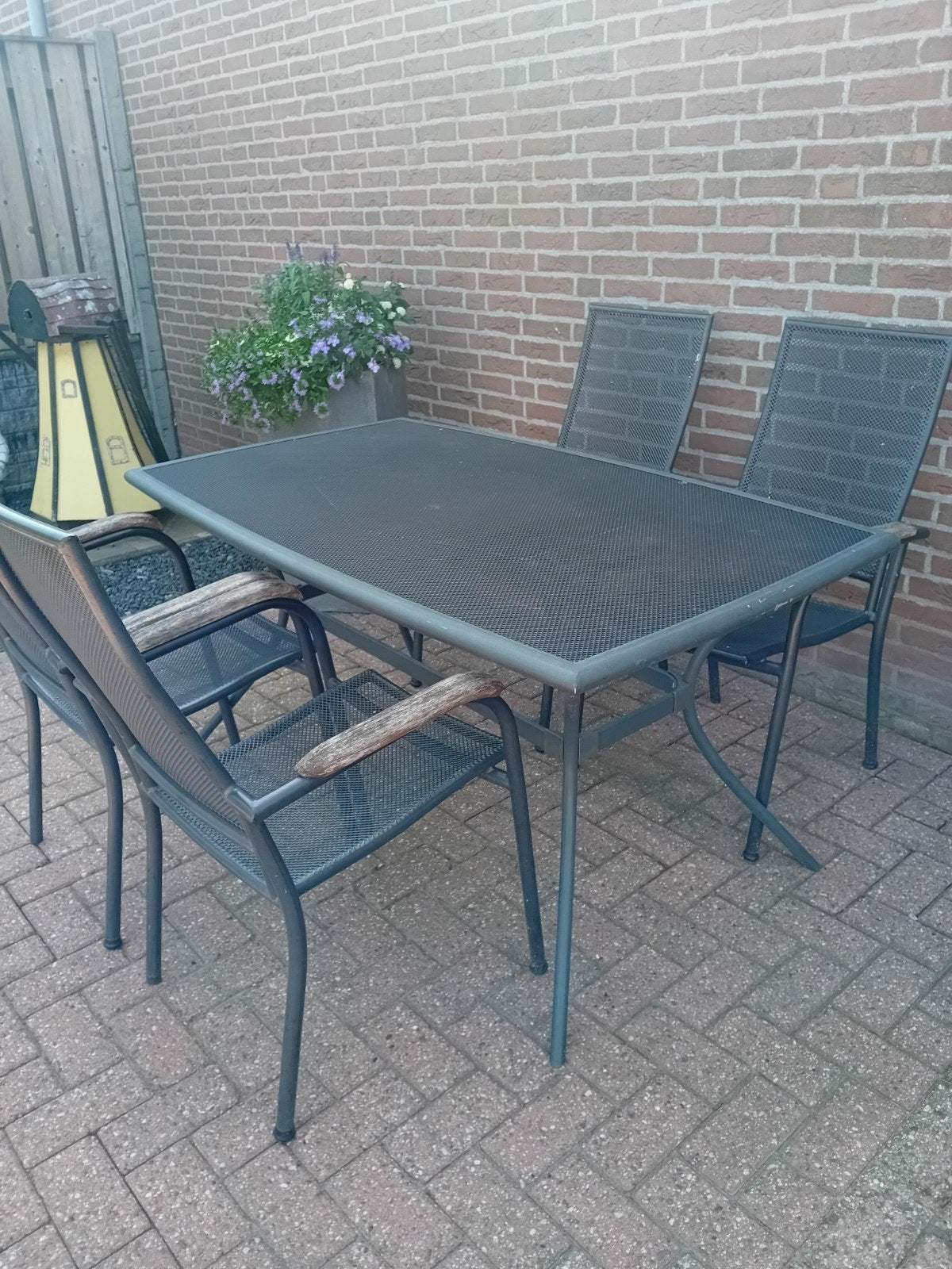 Tuinset met tafel (150x90) en 4 stoelen, incl. kussens, Ophalen