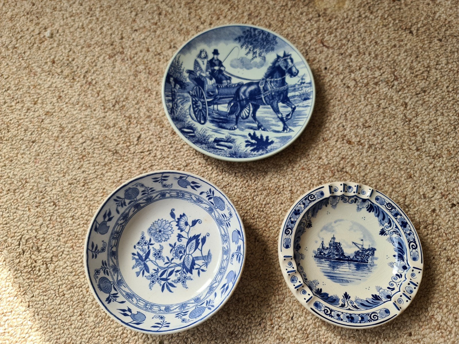 Set van 3 Delfts blauwe decoratieve borden, Ophalen of Verzenden