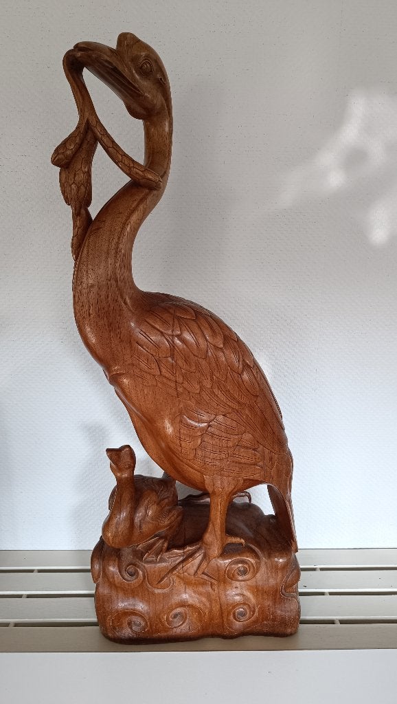 Prachtig XL Balinees vloerbeeld van vogel met jong, Antiek en Kunst, Kunst | Beelden en Houtsnijwerken, Ophalen, Houtsnijwerk