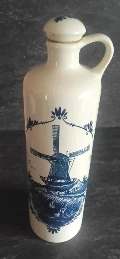 Delftsblauwe Jeneverfles Handbeschilderd. Molen/Bloem Decor, Ophalen of Verzenden