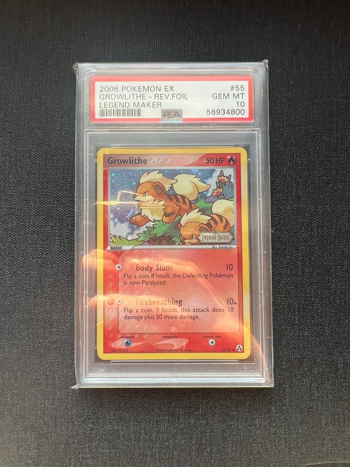 Growlithe Reverse Holo Legend Maker PSA 10 Pokémon Kaart, Ophalen of Verzenden, Zo goed als nieuw, Losse kaart, Foil