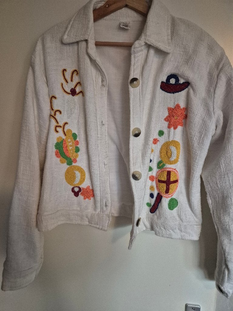 Super leuk geborduurd jasje M/L, Mym Moda, Wit, Maat 42/44 (L), Ophalen of Verzenden