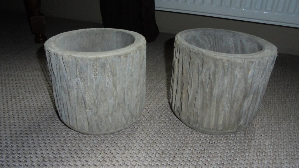 2 nieuw grijs houten bloempotten doorsnee 15-18H16cm, Tuin en Terras, Bloempotten, Overige materialen, Rond, Ophalen of Verzenden