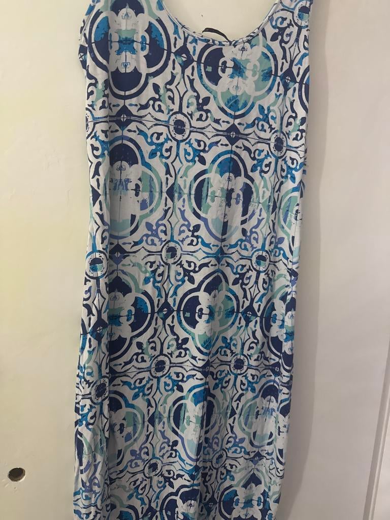 M&S Collection Dames Jurk - Blauw/Wit Patroon, Maat 38/40 (M), Blauw, Ophalen of Verzenden, Knielengte
