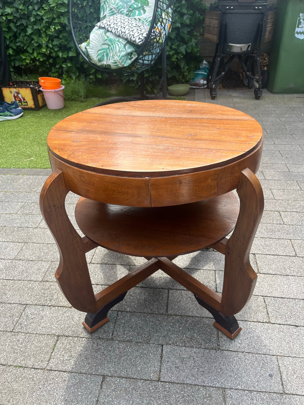Unieke houten salontafel met twee niveaus, Ophalen