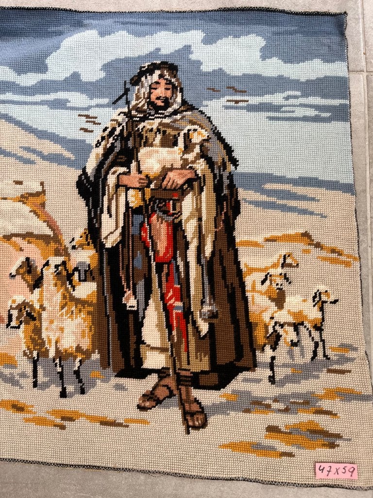 Geestelijke met schapen geborduurd(47 x 59 cm), Huis en Inrichting, Woonaccessoires | Schilderijen, Tekeningen en Foto's, 50 – 75