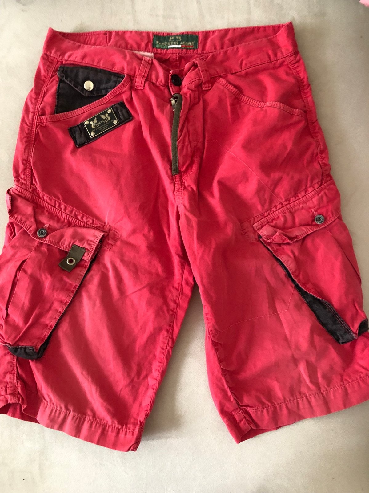 Pascucci Jeans Rode Cargo Korte Broek Maat M, Ophalen of Verzenden, Gedragen, Maat 48/50 (M), Rood