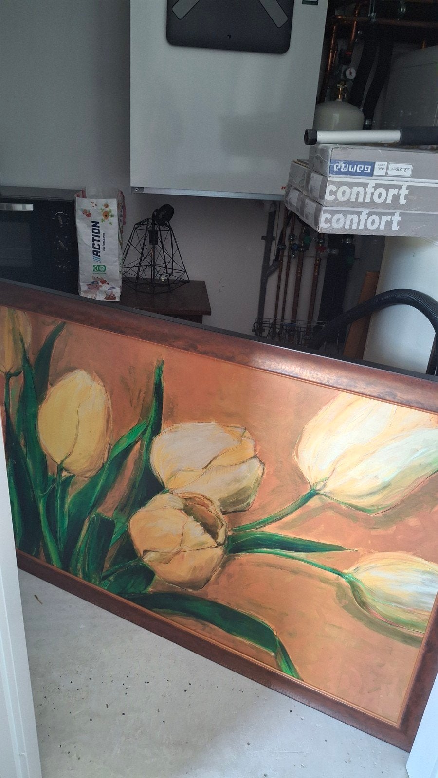 Schilderij met tulpen - gesigneerd, Ophalen, Hout, Ingelijst, Olieverf