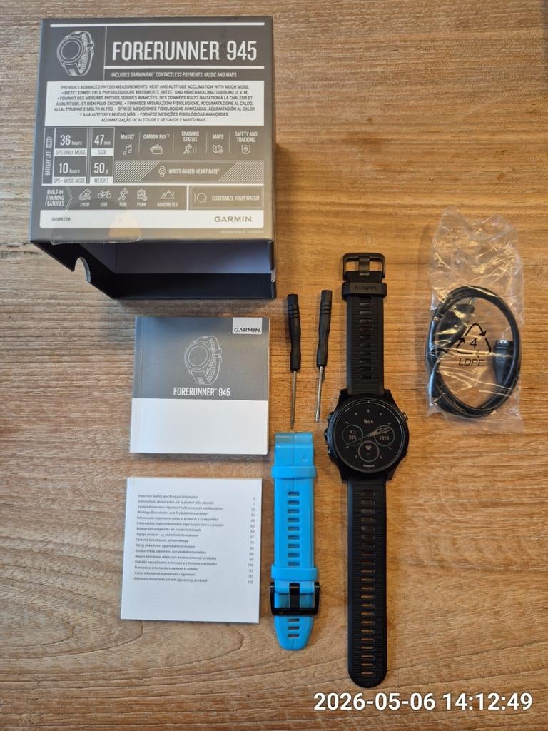 Garmin Forerunner 945 GPS-hardloop-/triathlonhorloge, Zwart, Garmin, Ophalen of Verzenden, Zo goed als nieuw