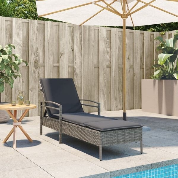 Ligbed met kussen 63x200x81 cm poly rattan grijs nieuw in do, Tuin en Terras, Tuinmeubel-accessoires, ., Nieuw, Ophalen of Verzenden