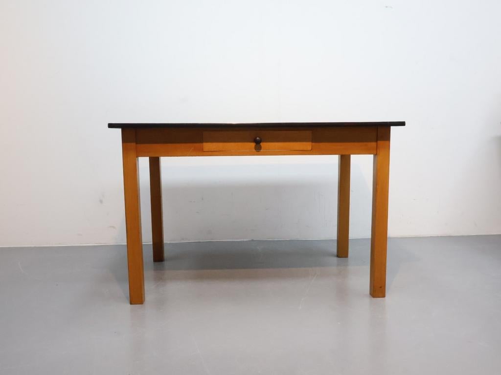 Vintage Eettafel Jaren '60 Eiken Formica met Lade, Ophalen, Gebruikt, 100 tot 150 cm, .