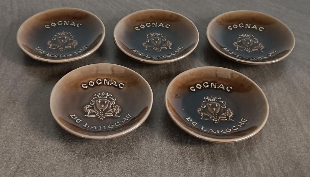 Set van 5 Cognac de Laroche keramieken schaaltjes, Antiek en Kunst, Antiek | Keramiek en Aardewerk, Ophalen of Verzenden