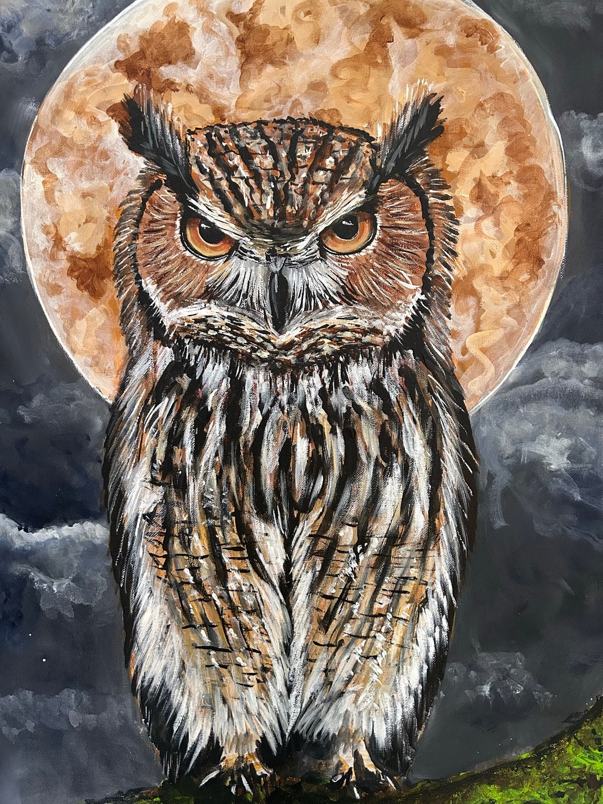 Uil in de nacht - Acrylverf op doek (60x80 cm), Ophalen of Verzenden