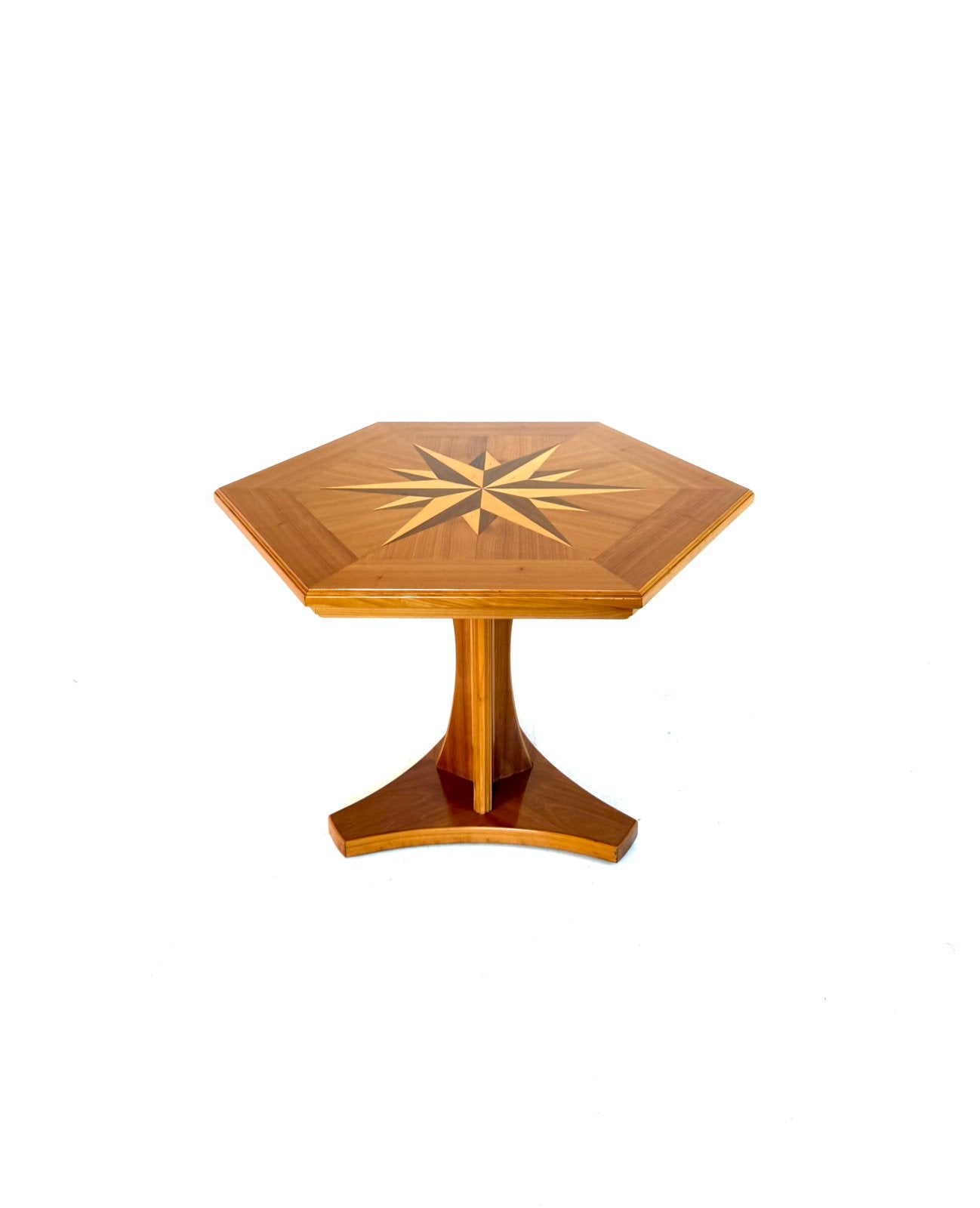 Vintage 6-hoekige teakhouten eettafel, jaren ‘70, Huis en Inrichting, Teakhout, Gebruikt, 50 tot 100 cm, Vintage retro buisframe design rotan webbing papercord deens