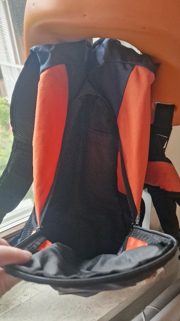 SaddleBaby Draagzak Oranje/Blauw - Schouderdrager, Kinderen en Baby's, Overige merken, Gebruikt, Ophalen of Verzenden, Rug