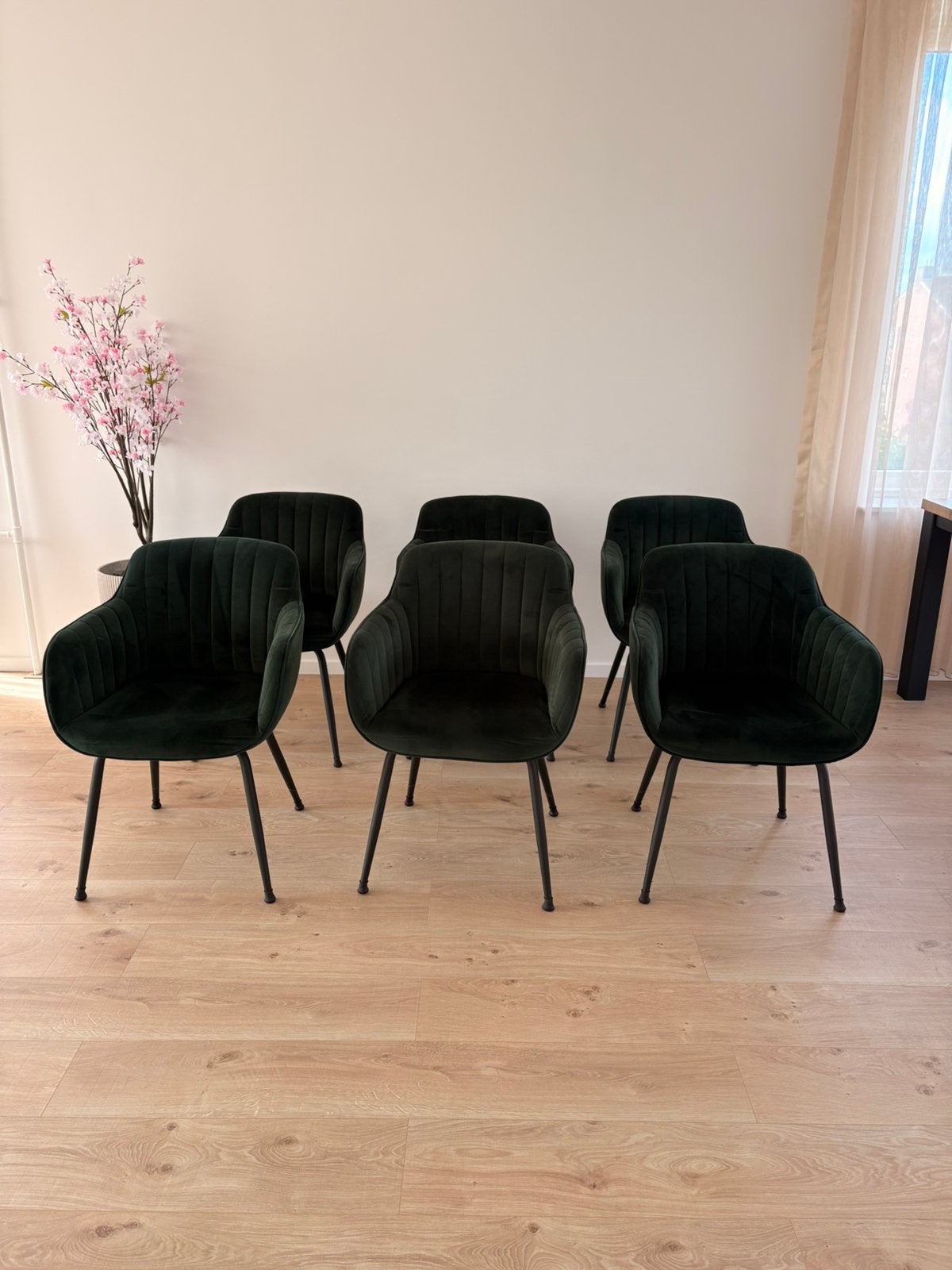 6 Eettafelstoelen velvet groen, Huis en Inrichting, Stoelen, Ophalen, Overige kleuren, Zo goed als nieuw, Metaal