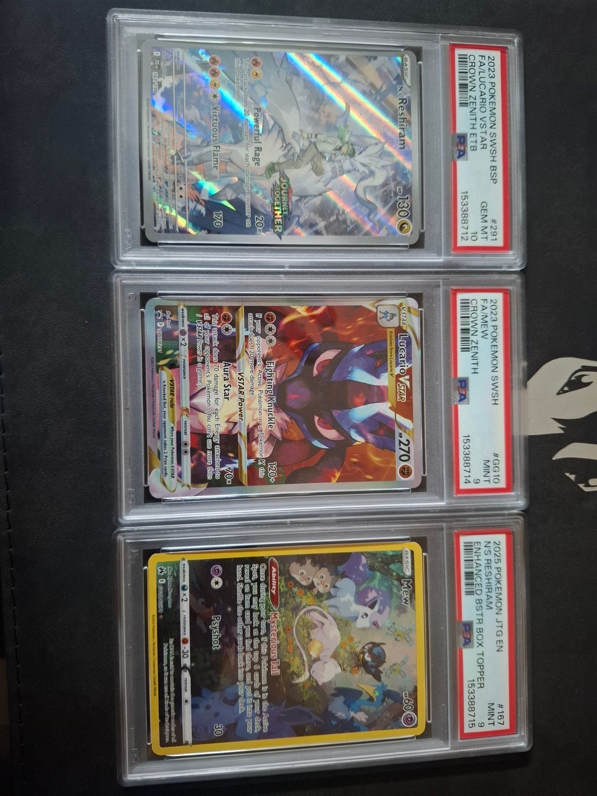 PSA Error Slab Set: Lucario VSTAR, Mew, N's Reshiram, Ophalen of Verzenden, Zo goed als nieuw, Meerdere kaarten