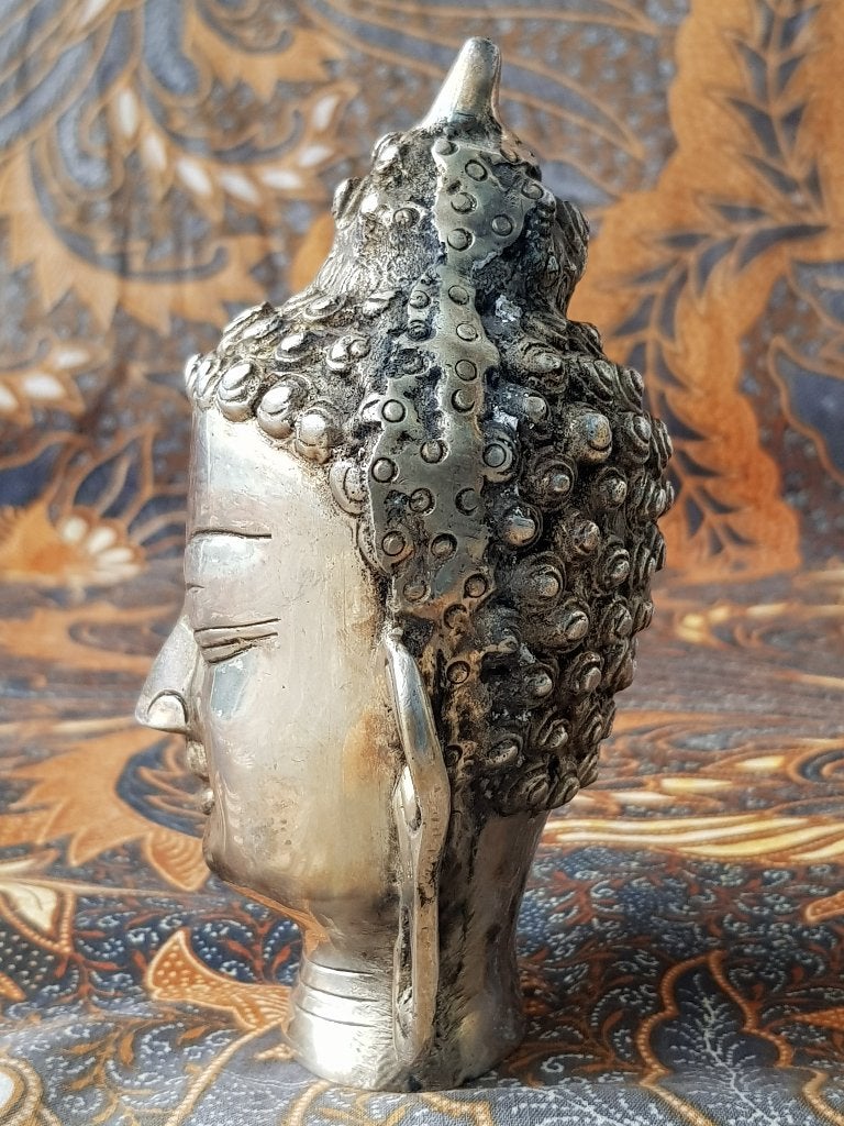 Mooi zwaar oud Oosters brons hoofd van Boeddha 13,6 cm., Antiek en Kunst, Ophalen of Verzenden